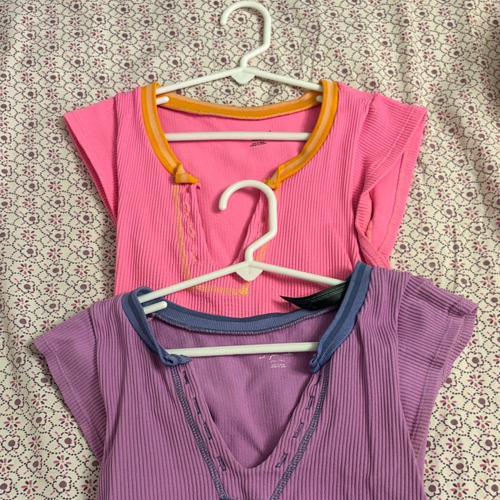 Out from under Pink and Purple Ribbed Tops
